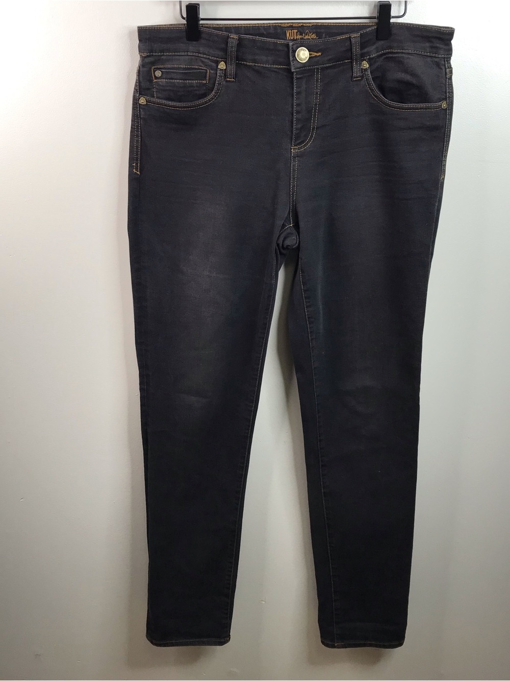 Kut from the Kloth Diana Relaxed Fit Skinny Dark Gray/Black Jeans Size 12